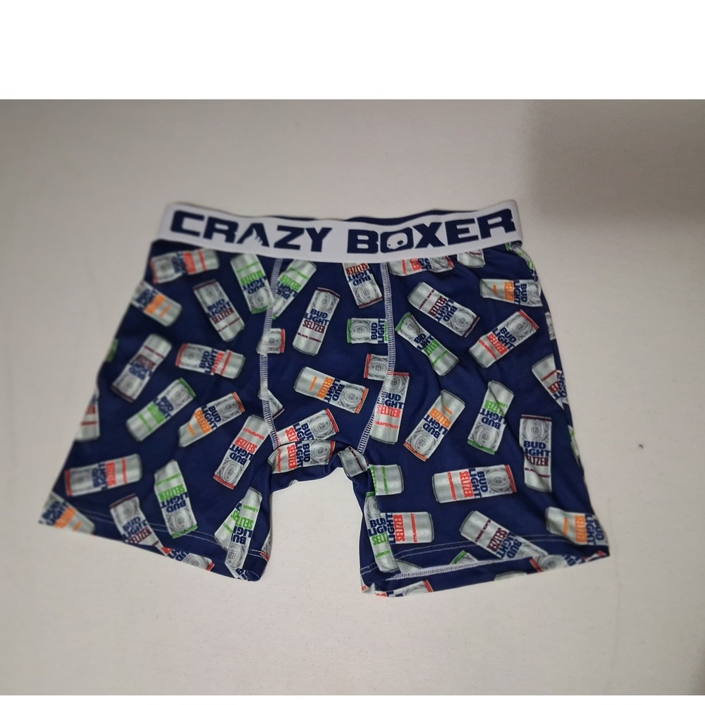 Bud Light Seltzer Crazy Boxer Briefs Mens Medium Blue Alcohol Novelty Underwear